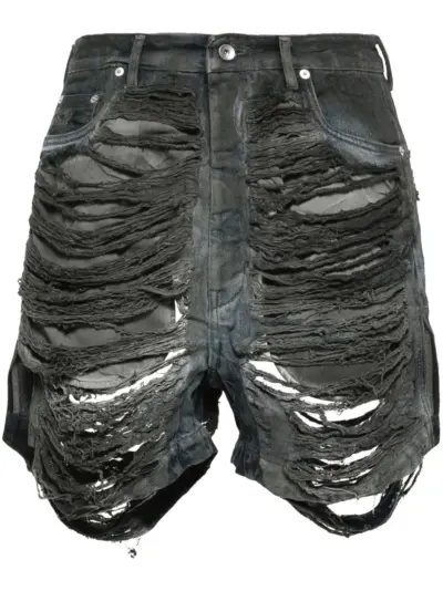 Rick Owens DRKSHDW distressed denim shorts - Grey