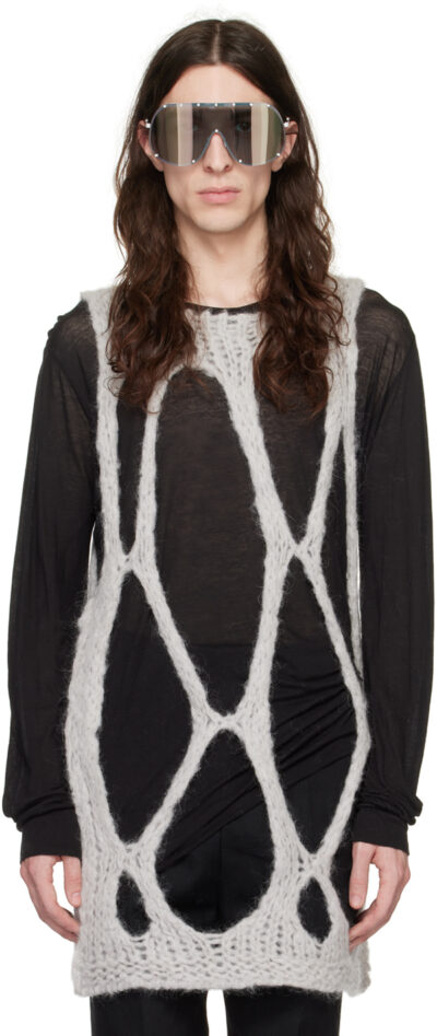 Rick Owens Gray Knit Net Tank Top