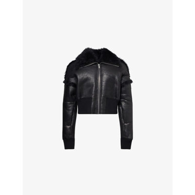 Rick Owens Mens Rick Owens Flight Cropped Leather Shearling Jacket