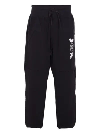 Y-3 graphic-logo cuffed trousers - BLACK