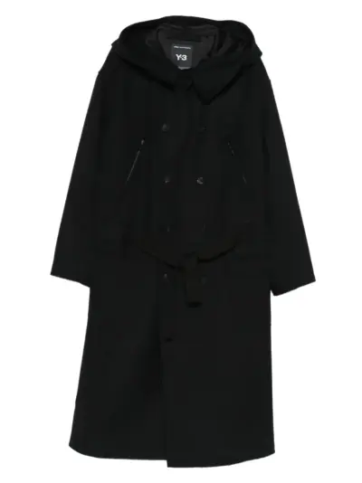 Y-3 hooded double-breasted coat - Black