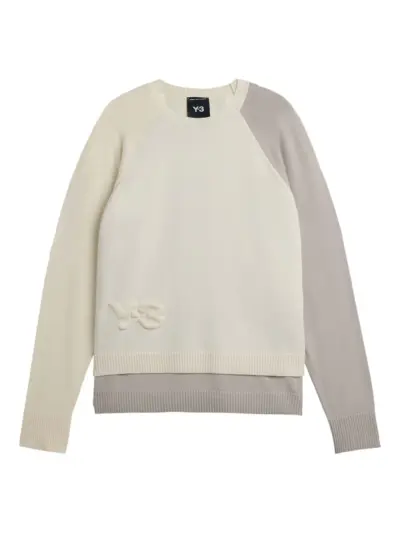 Y-3 logo-embossed colour-block sweater - White