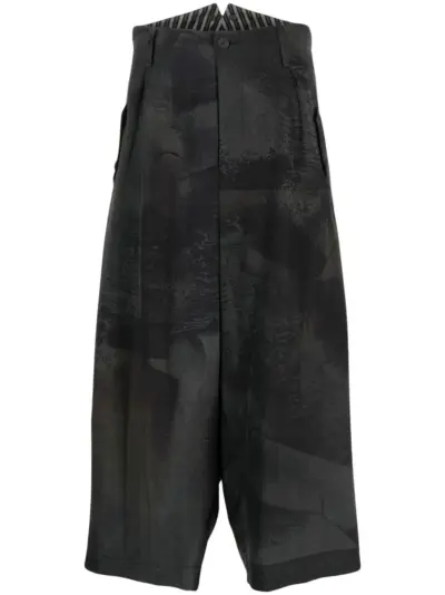Yohji Yamamoto cropped wide-leg trousers - Black