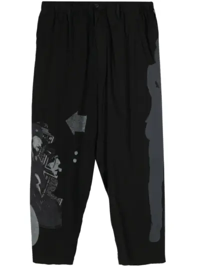 Yohji Yamamoto elasticated-waist printed trousers - Black