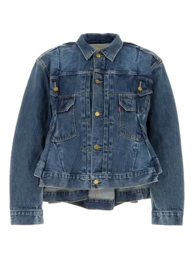 sacai distressed denim jacket - Blue