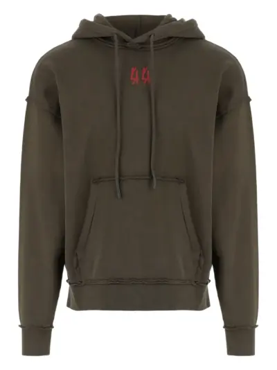 44 LABEL GROUP logo-print frayed-edge hoodie - Green