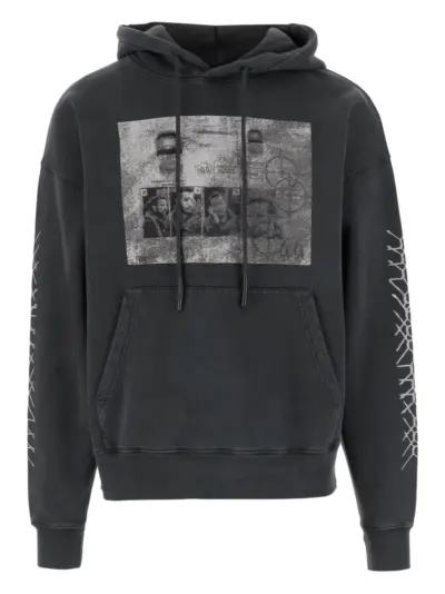 44 LABEL GROUP print-detail drawstring hoodie - Grey