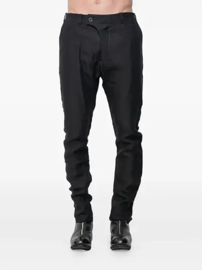Devoa grid-pattern linen regular trousers - Black