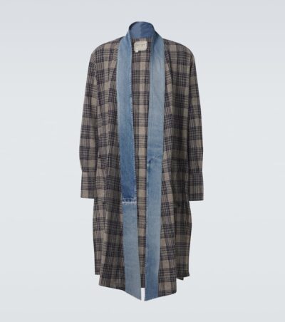 Greg Lauren Plaid denim-trimmed cotton coat