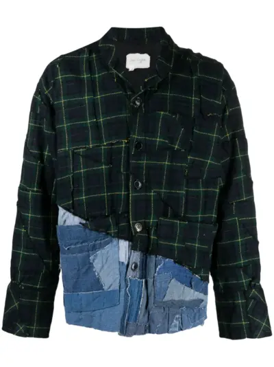 Greg Lauren patchwork cotton shirt jacket - Green