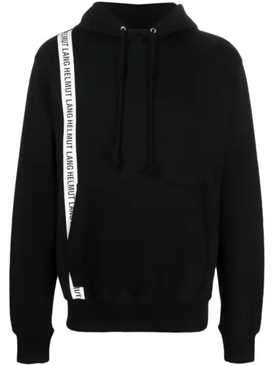 Helmut Lang logo-print strap cotton hoodie - Black