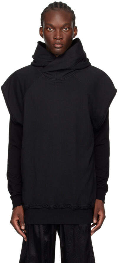 Julius Black Cotton Raw Edge Hoodie