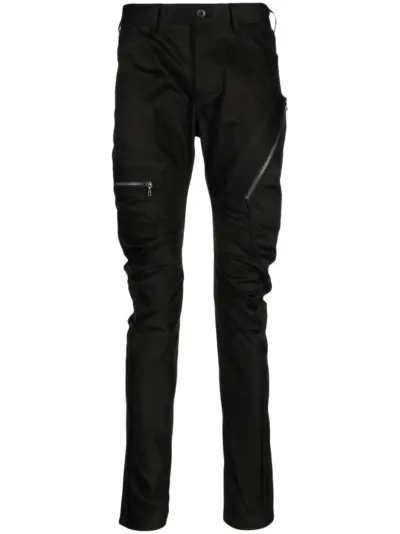 Julius zip-pocket satin skinny trousers - Black