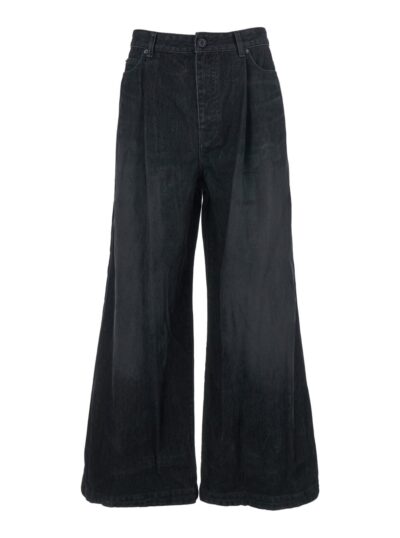 Juun. J Black Jeans With Faded Effect And Wide Legi N Denim Man