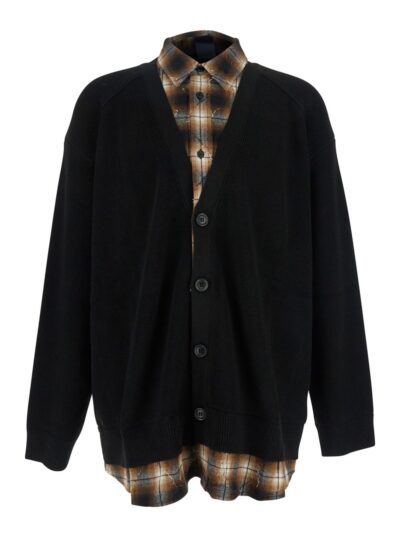 Juun. J Black Sweater With Layered Design And Classic Collar In Cotton And Wool Blend Man