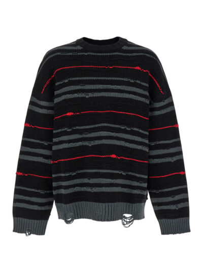 Juun. J Multicolor Striped Sweater With Used Effect In Wool Man