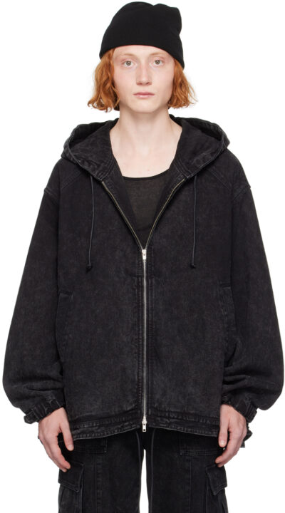 Juun.J Black Oil-Washed Denim Hoodie
