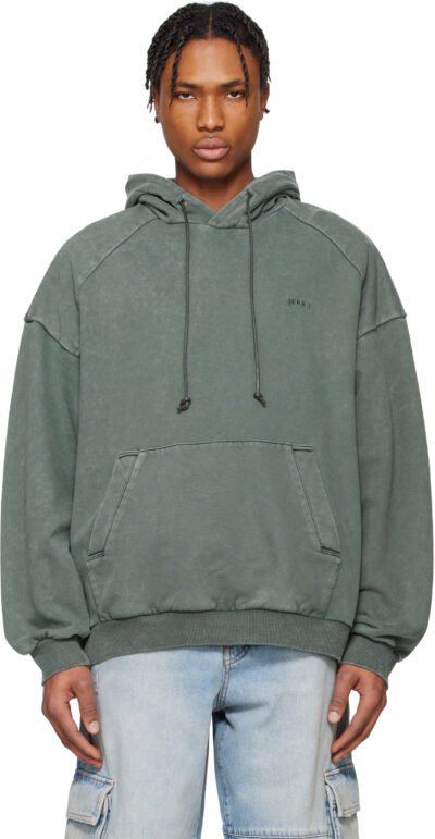 Juun.J Blue Language Lettering Embroidery Dyed Hoodie