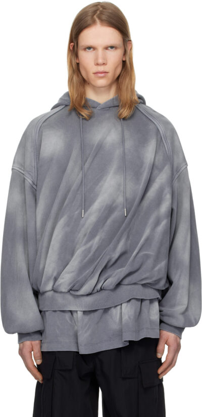 Juun.J Blue Layered Twisted Hoodie