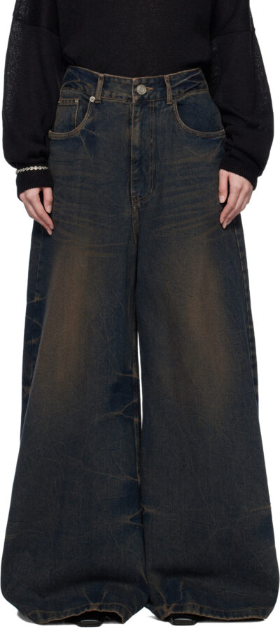 Juun.J Blue Washed Denim Wide Jeans