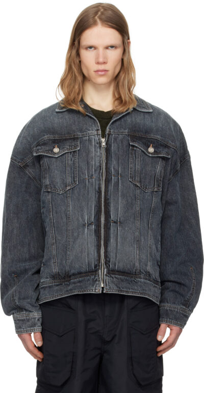 Juun.J Gray Zipper Trucker Denim Jacket