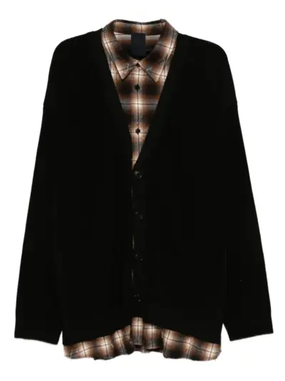 Juun.J button-front plaid-layered cardigan - Black