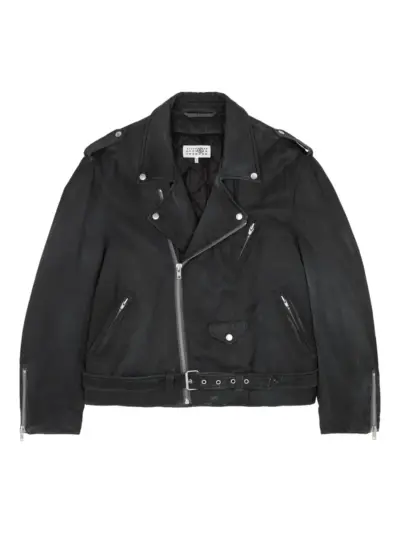 MM6 Maison Margiela asymmetrical-zip biker jacket - Black