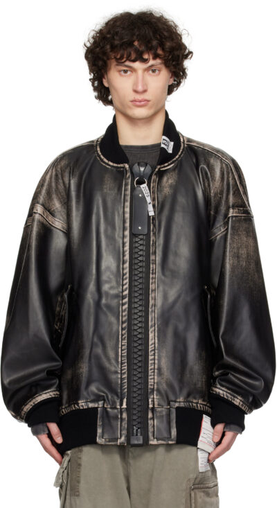 Maison MIHARA YASUHIRO Black Amateur Sewn Like Big Zip Faux-Leather Bomber Jacket