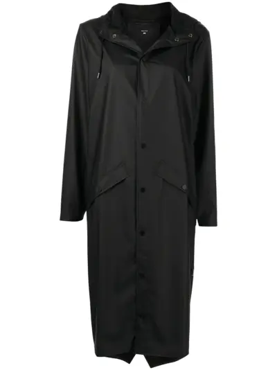 Rains Longer drawstring-hood raincoat - Black