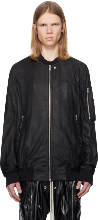 Rick Owens Black Hollywood Classic Flight Leather Jacket