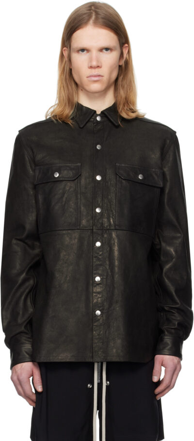 Rick Owens Black Hollywood Oversized Leather Overshirt