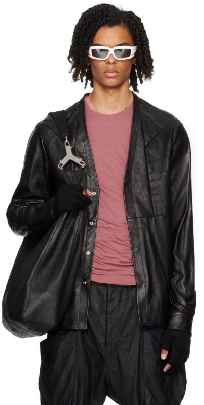 Rick Owens Black Porterville Girdered Larry Leather Jacket
