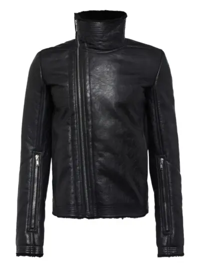 Rick Owens asymmetric-zip shearling jacket - Black