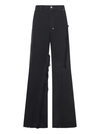 Rick Owens frayed-detail cotton trousers - Black