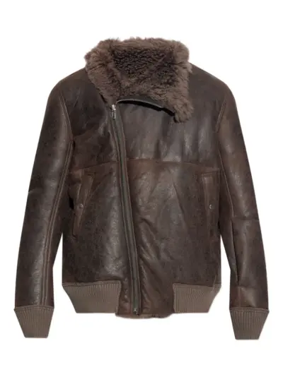 Rick Owens shearling-collared zip-front jacket - Brown