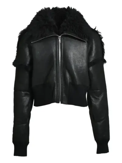 Rick Owens shearling-trimmed leather jacket - Black