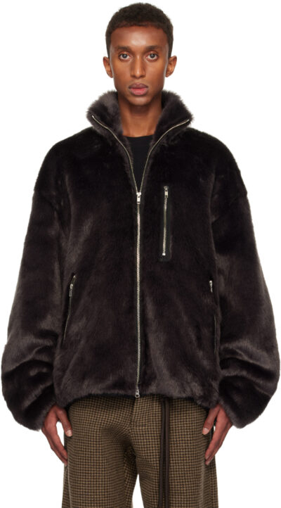 Song for the Mute Gray Funnel Faux-Fur Track Jacket