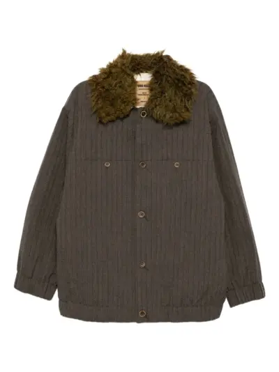 Uma Wang faux fur-trim shirt jacket - Brown