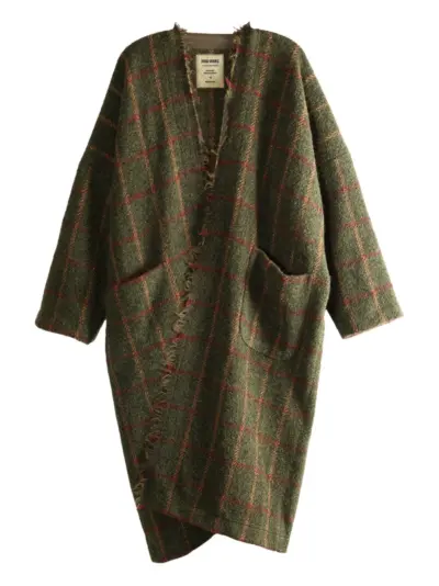 Uma Wang frayed check single-breasted coat - Green
