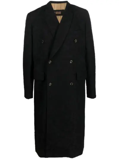 Uma Wang velvet effect double breasted coat - Black