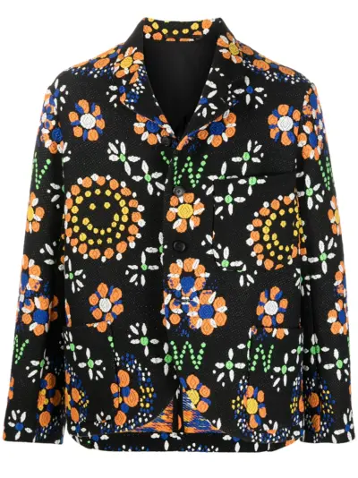 Walter Van Beirendonck Pre-Owned embroidered boxy blazer - Black