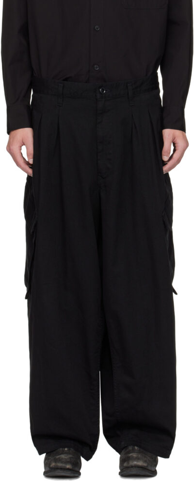 YOHJI YAMAMOTO Black BS Katsuragi 12Tuck Cargo Pants