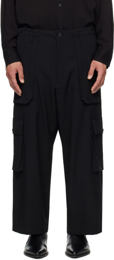 YOHJI YAMAMOTO Black Wool Gabardine Pocket Detail Cargo Pants