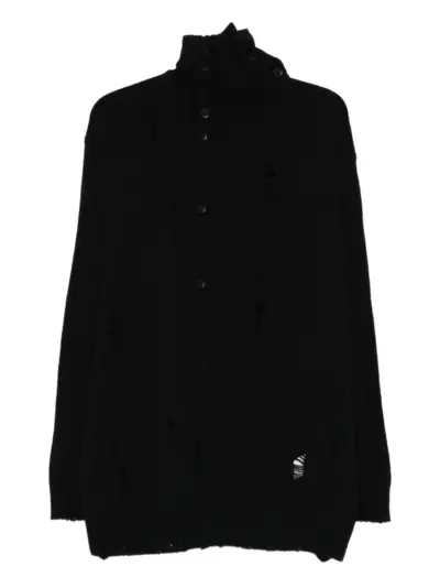 Yohji Yamamoto distressed-effect wool cardigan - Black