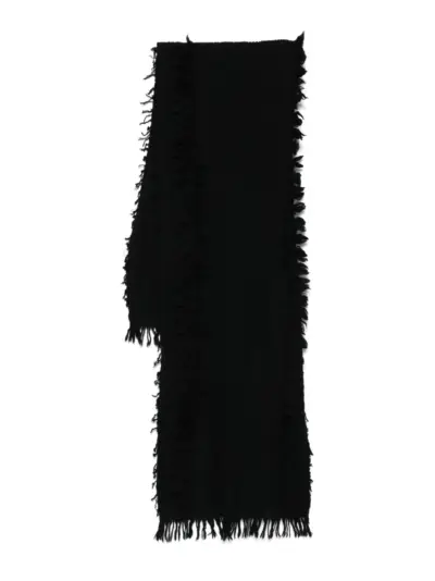 Yohji Yamamoto fringed-trim wool scarf - Black