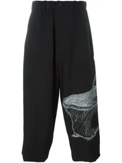 Yohji Yamamoto skeleton print cropped trousers - Black