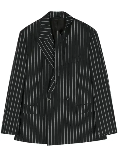 marina yee striped double-breasted blazer - Black