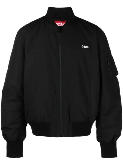032c logo-print zip-up bomber jacket - Black