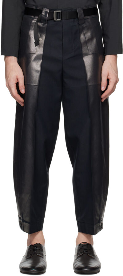 132 5. ISSEY MIYAKE Black Tucked Foil Trousers