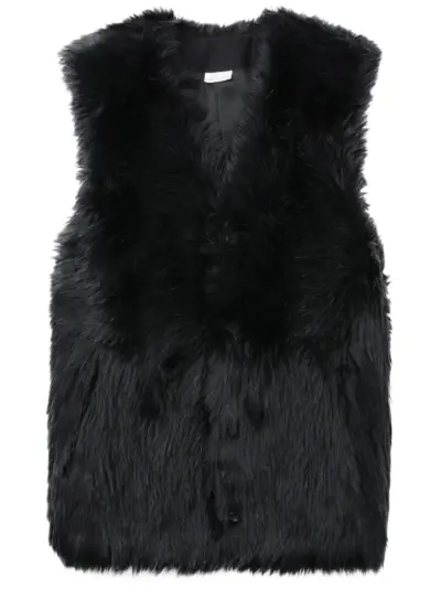 Black Comme Des Garçons V-neck faux-fur gilet